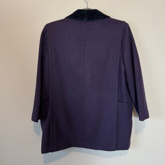 EUC Vtg 80s 90s Andrea Marin Purple Wool Coat Velvet Paisley Shawl Collar L/XL - Picture 7 of 9